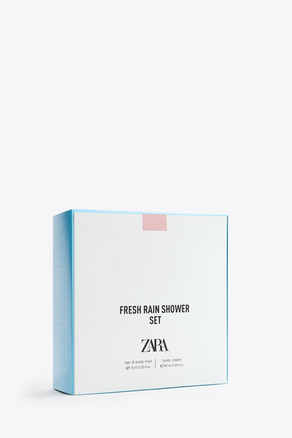FRESH RAIN SHOWER HAIR & BODY MIST 75ML (2.54 FL.OZ) + BODY CREAM 90ML (3.04 FL.OZ).